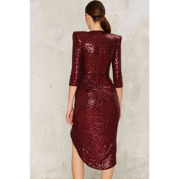Zhivago Burgundy Sequin Kinsey Wrap Dress Women’s Size 8 Party Cocktail Evening - Picture 2 of 11